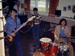 Photo of George Snow, Sigfrid Kaufman, George Moreno playing musical instruments